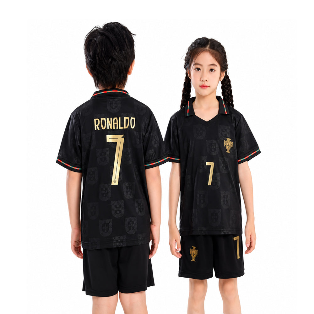 RONALDO 2PC FOOT-BALL JERSEY BLK/GLDN IRS-26 2-3 YEAR 014