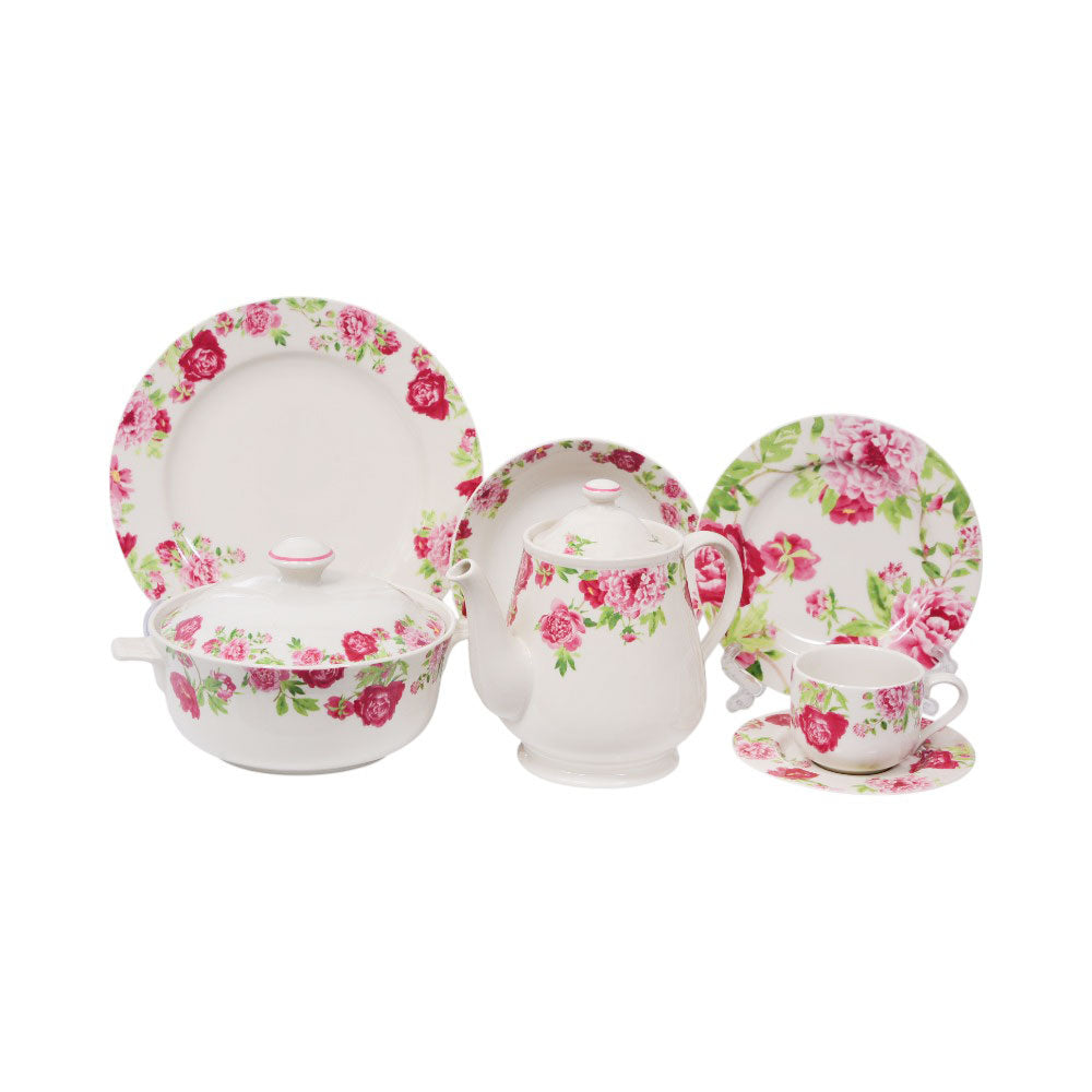 DINNER SET 85PC WHITE HOUSE ROUND PRIME ROSE PATH A+B