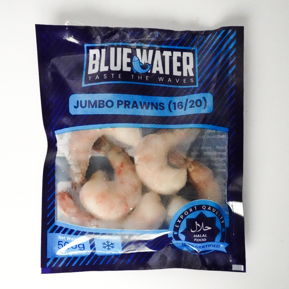 BLUE WATER JUMBO PRAWNS 500 GM