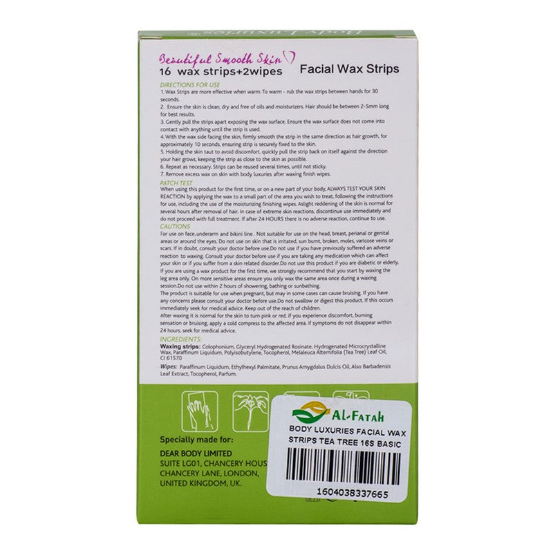 BODY LUXURIES FACIAL WAX STRIPS TEA TREE 16S BASIC