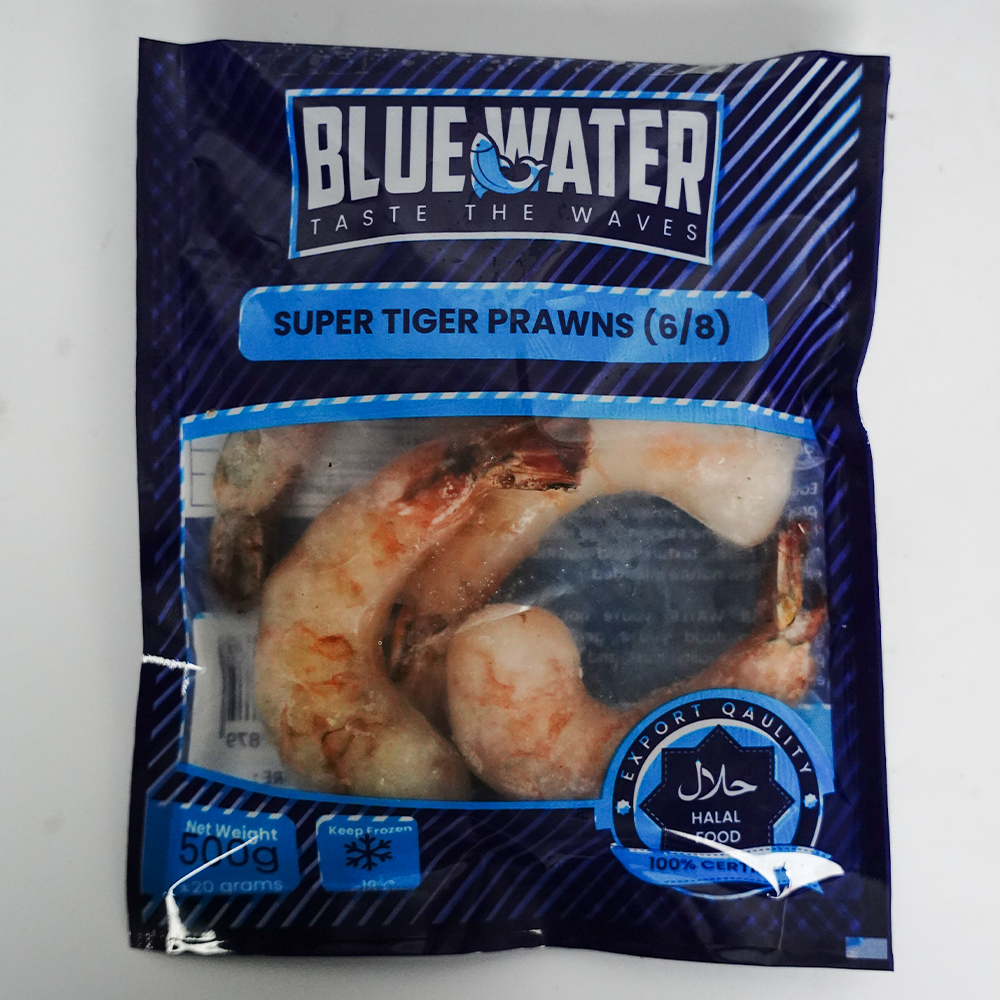 BLUE WATER SUPER TIGER PRAWNS 500 GM
