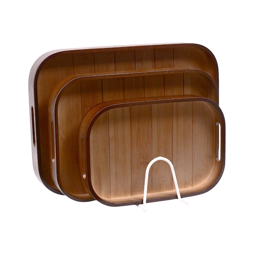 TRAY SET 3PC WOODEN DARK WOOD LINING 10-10