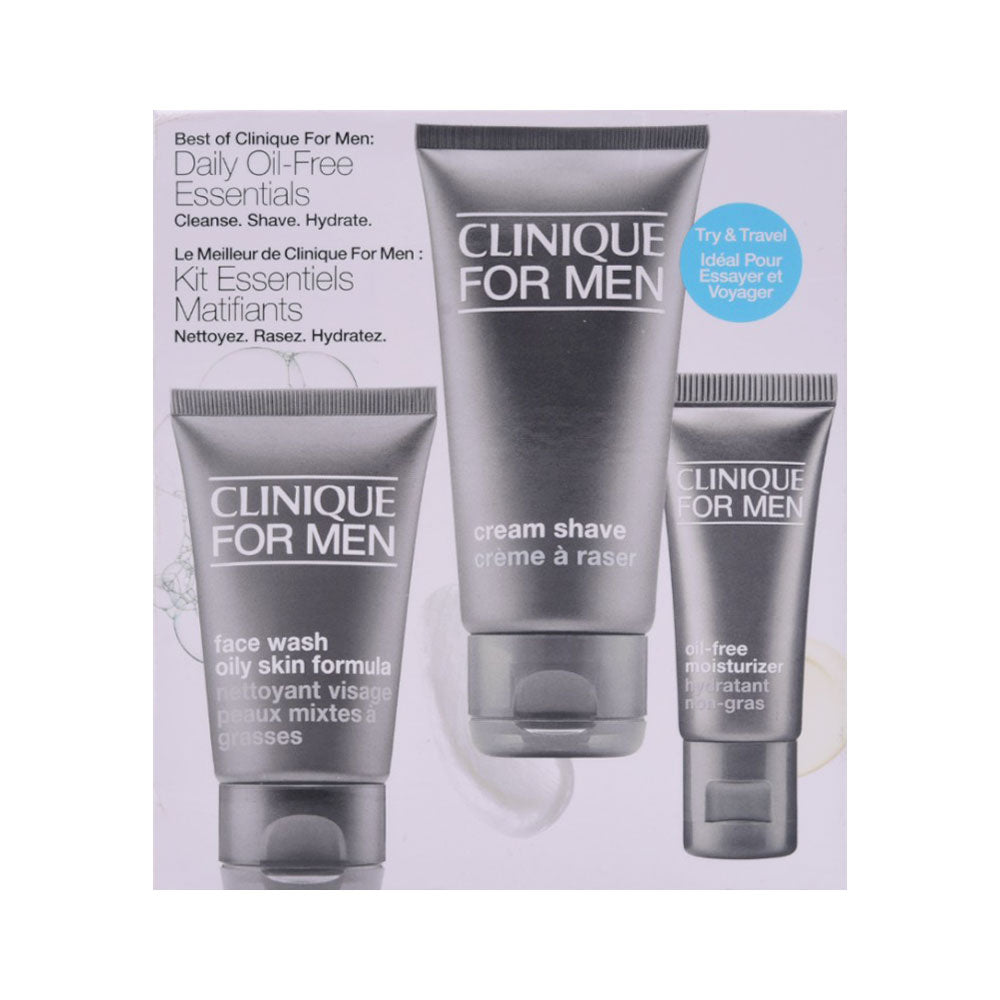 CLINIQUE OIL FREE ESSENTIALS SET CLEANS SHAVE HYDRATES SET