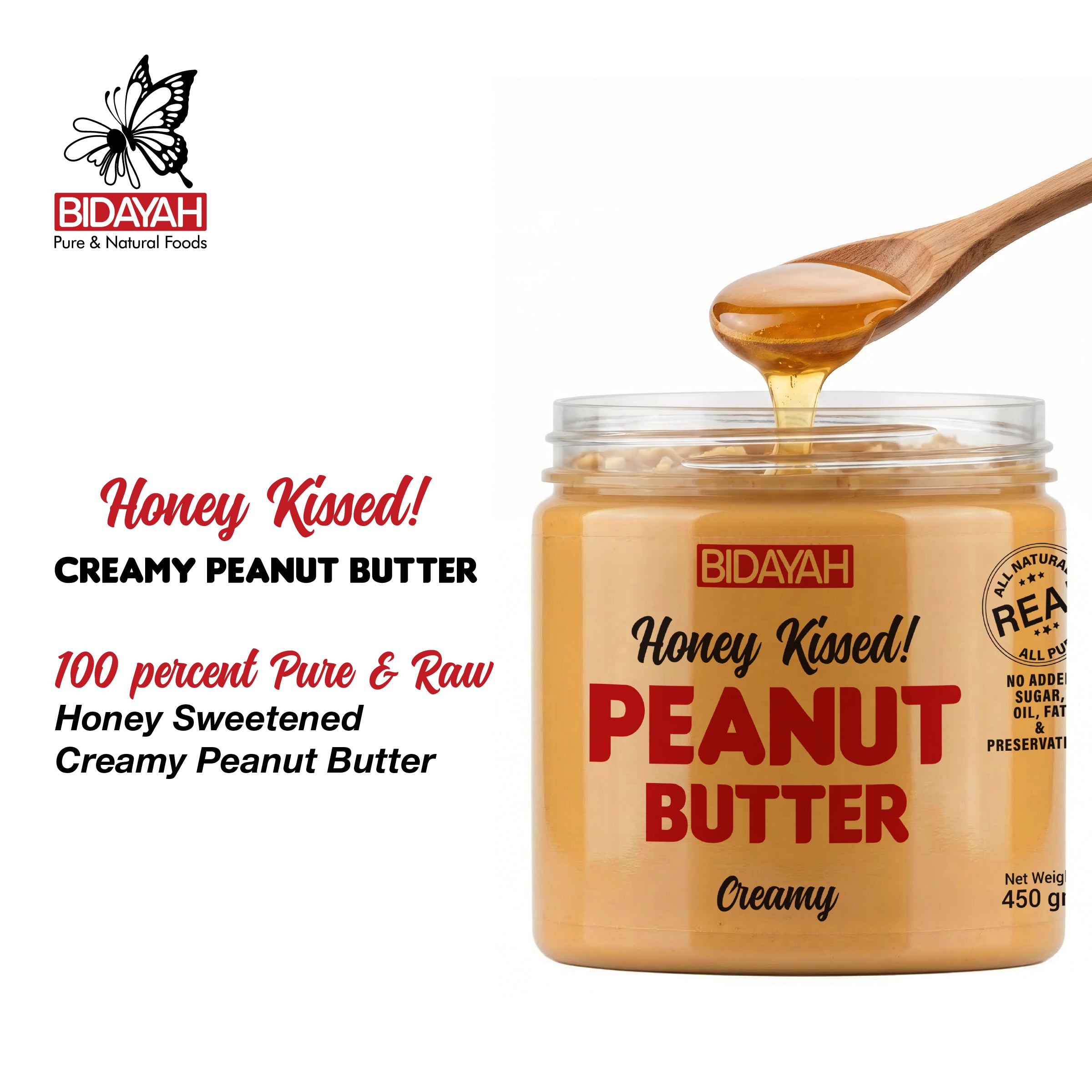 BIDAYAH PURE & NATURAL HONEY KISSED CREAMY PEANUT BUTTER 450 GM