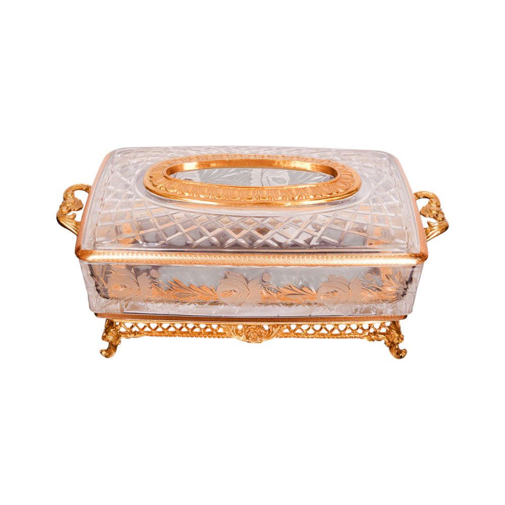 TISSUE BOX CRYSTAL BRASS H-C19-6018 JSA04-20