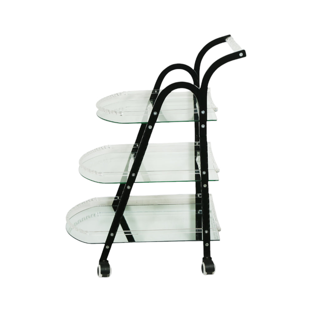 TEA TROLLEY ACRYLIC 3 SHELF 31 BLACK/WHITE