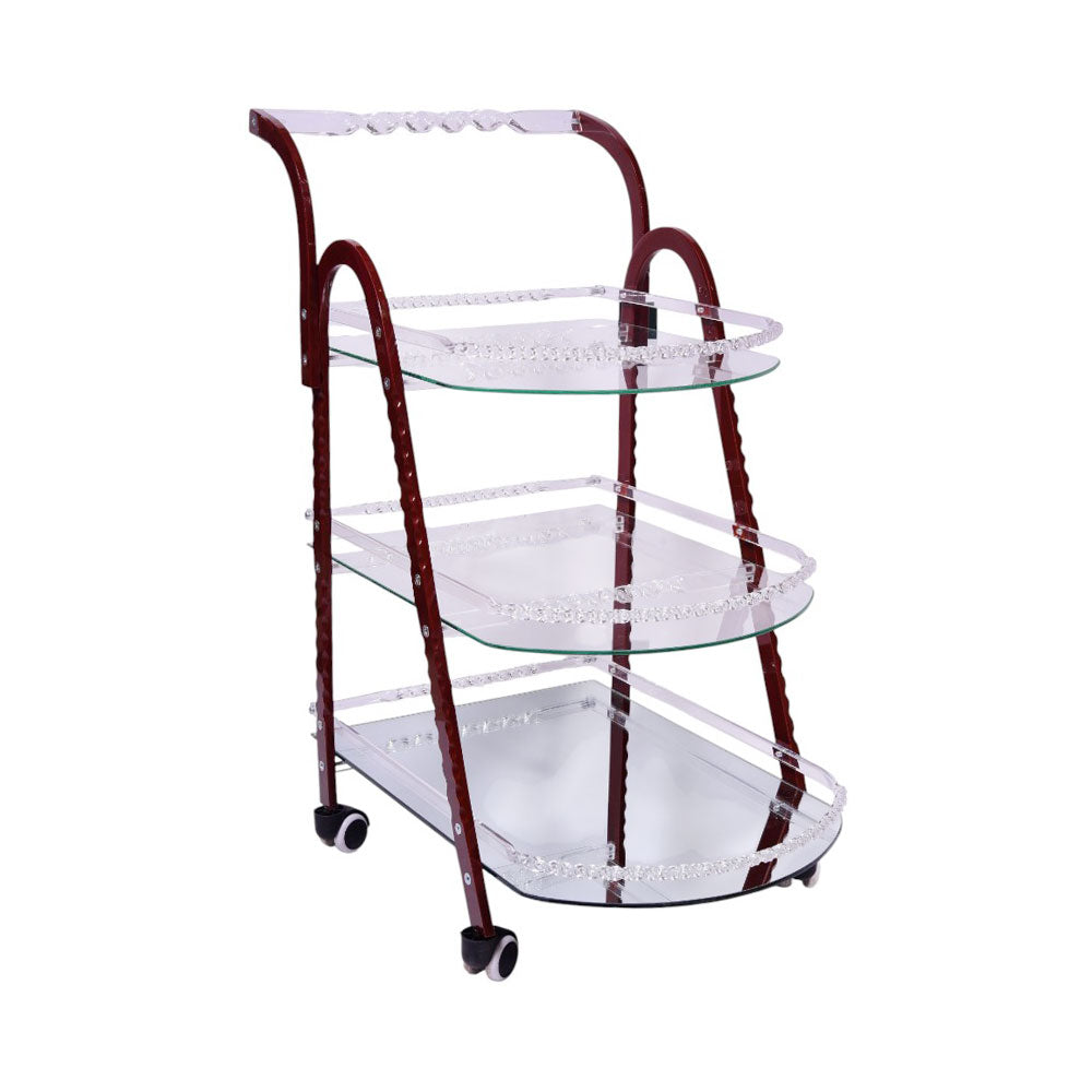 TEA TROLLEY ACRYLIC 3 SHELF 36 BROWN/WHITE