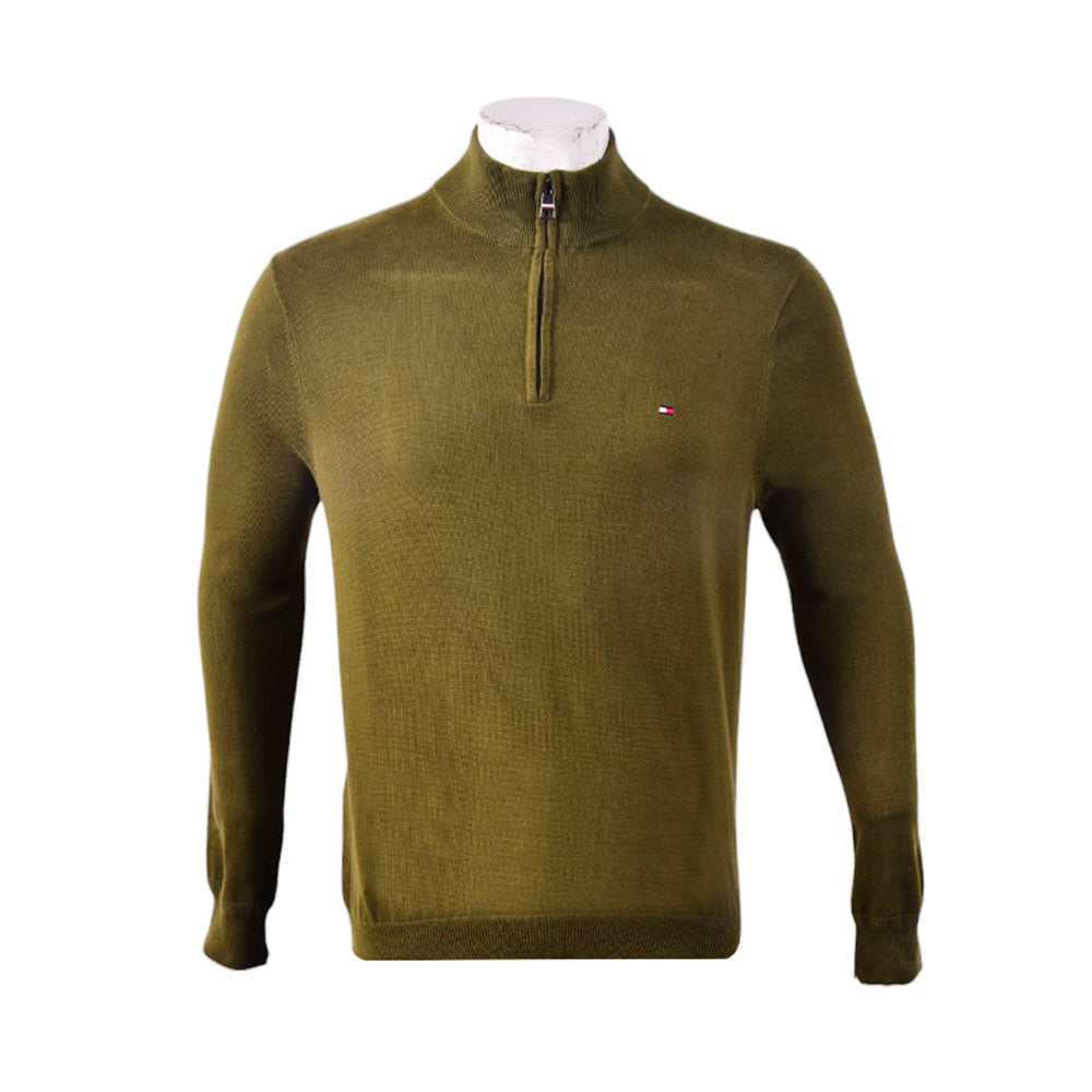 TH MEN L/S HALF ZIPPER SWEATER 78J6867701 GRN S (IR)