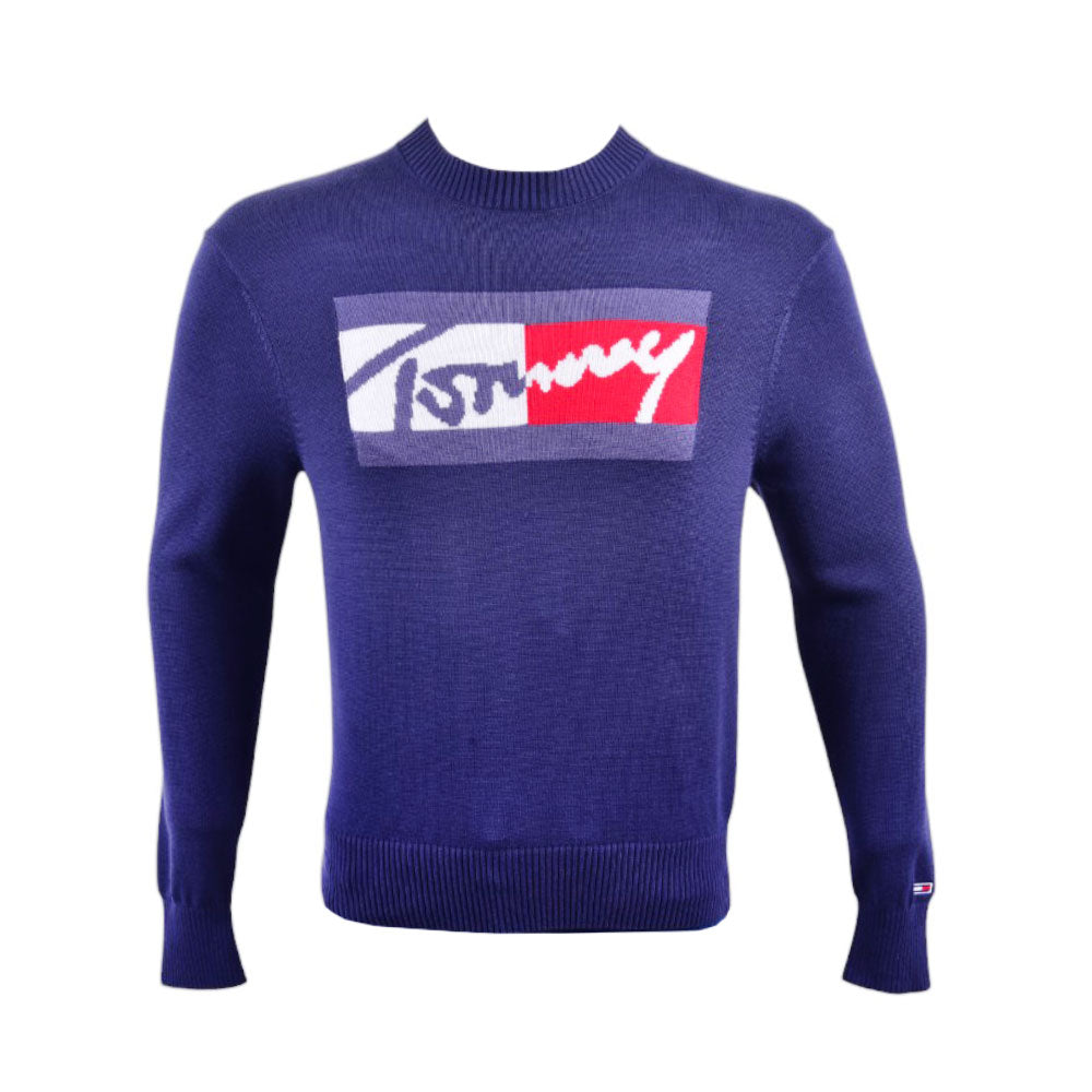 TH MEN L/S R-NECK SWEATER 78J6895-410 NVY L (IR)