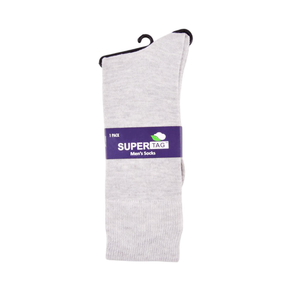 SUPER TAG LONG CREW SOCKS LIGHT GREY PLAIN 1PC HZ