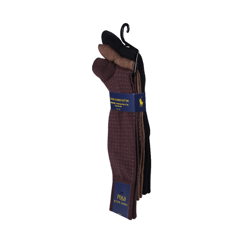 POLO DRESS SOCKS P-3 8089PK BRN ASSO (IR)