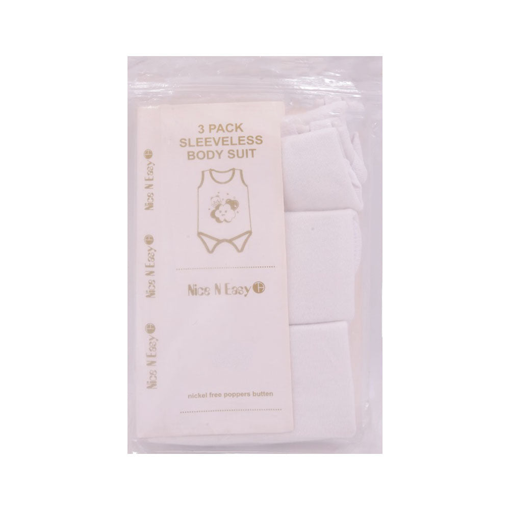 S/L BODY SUIT WHITE 3PC PACK NICE & EASY MS-22 12-18M HC-013