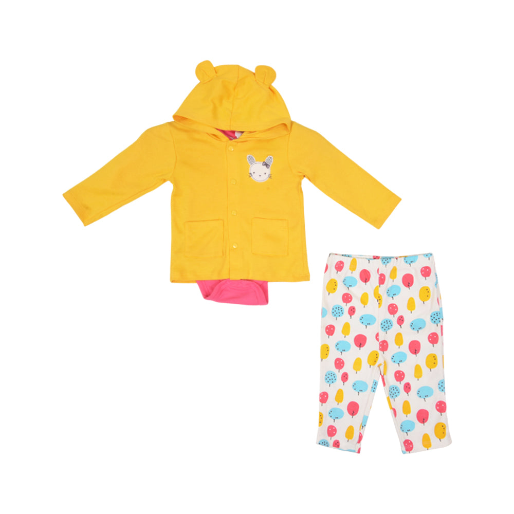 GIRLS L/S 3PC PAJAMA SUIT HOODED MW-22 6-9M THAI 127-103