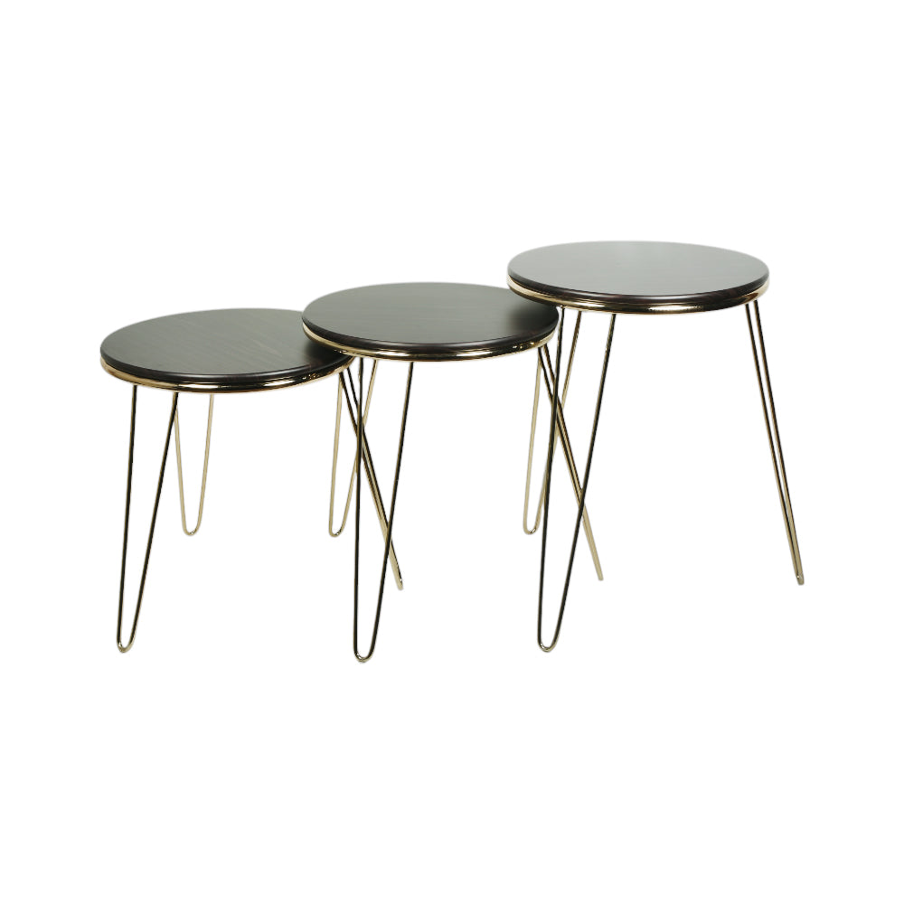 TABLE SET 3PC ROUND RING GOLDEN D/BROWN