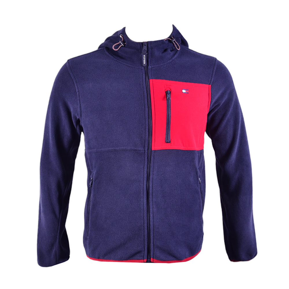TH MEN L/S FLEECE HOODIE ZIPPER 151AF238 NVY/RED L (IR.W)
