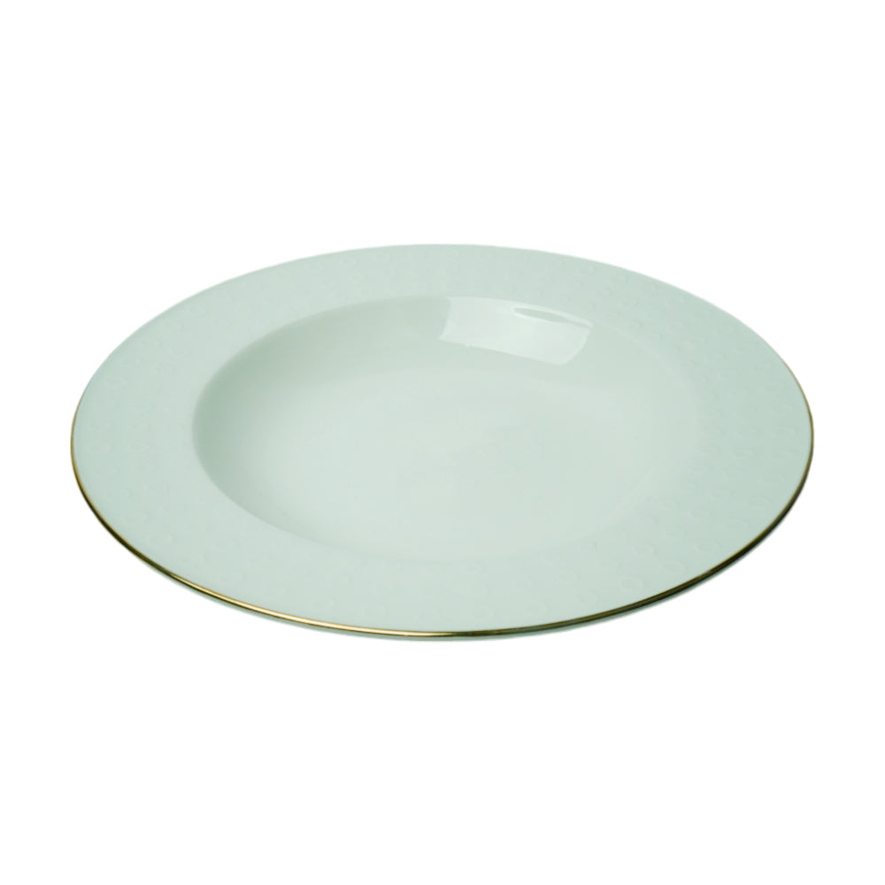 PLATE DEEP WHITE PORCELAIN CIRCLE EMBOSSED 9.5INCH IR