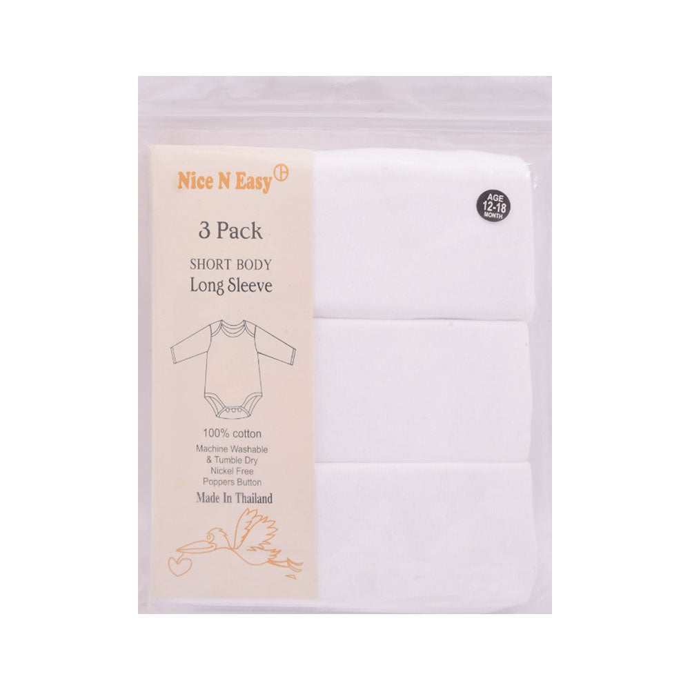 L/S BODY SUIT WHITE PACK OF 3 N&E MZS-23 12-18M HC015