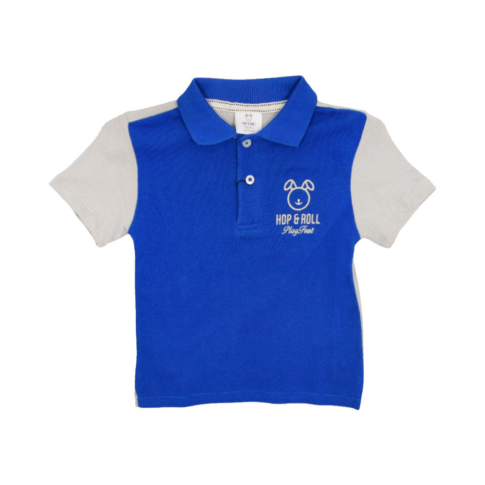 BOYS L/S POLO T-SHIRT HOP & ROLL ROYAL BLUE MZW-23 2-3 YEAR