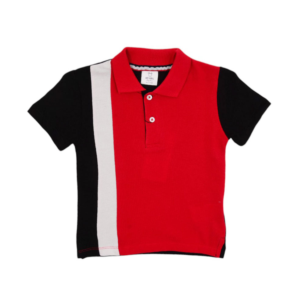 BOYS L/S POLO T-SHIRT HOP & ROLL RED WHT PANEL MZW-23 2-3 YE