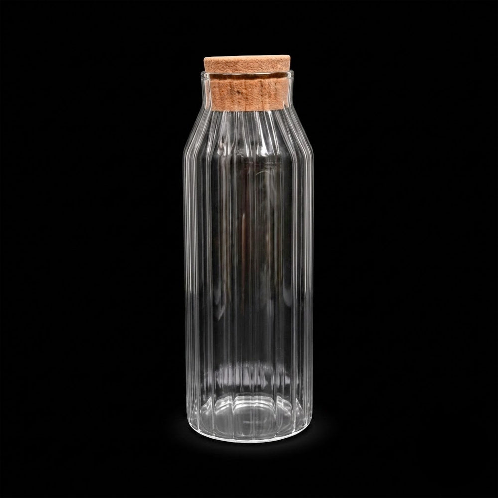 WATER BOTTLE GLASS CORK 1000 ML CLEAR LINING 0837