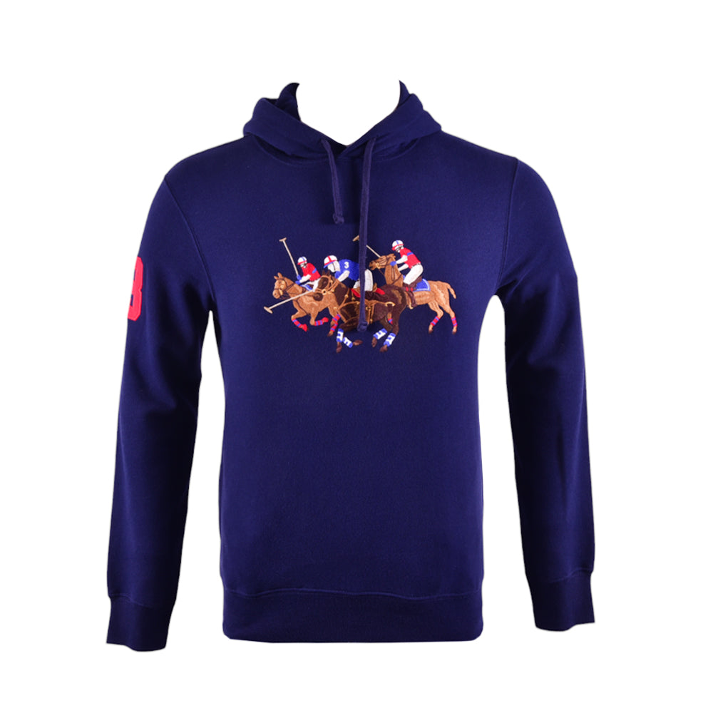RL MEN L/S TRIPPLE PONY HOODIE 853011 NVY (S) (IR.W)