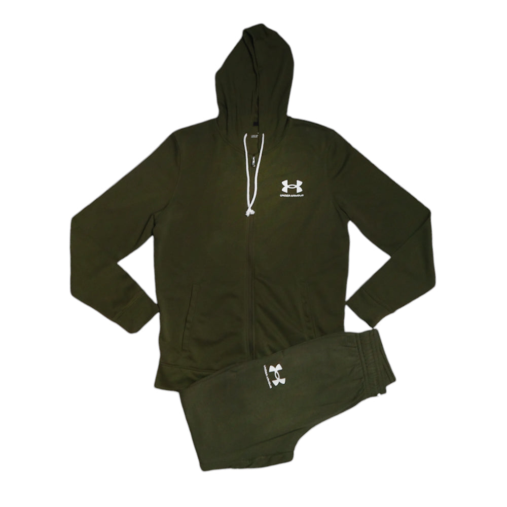 UA MEN L/S TERRY ZIPPER HOODIE 1370409-390 D-GRN XL (IRW)