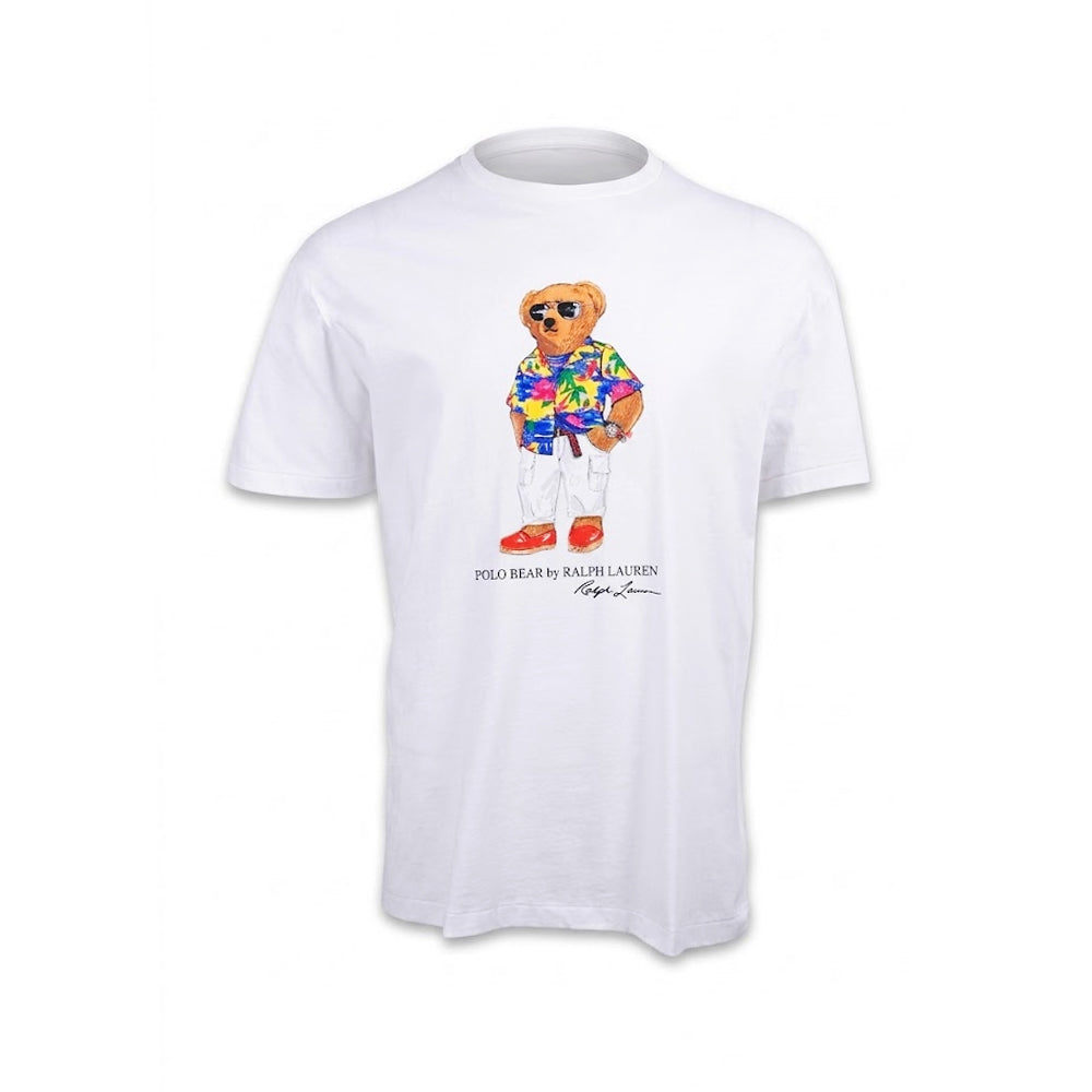 RL MEN S/S R.NECK BEAR SHIRT 497032 WHT L (IRS)