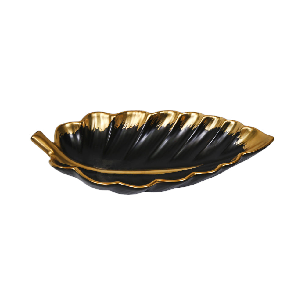 DISH PORCELAIN LEAF BLACK YLG0190E