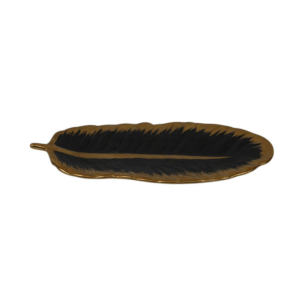 DISH PORCELAIN LEAF BLACK YLG0157-B