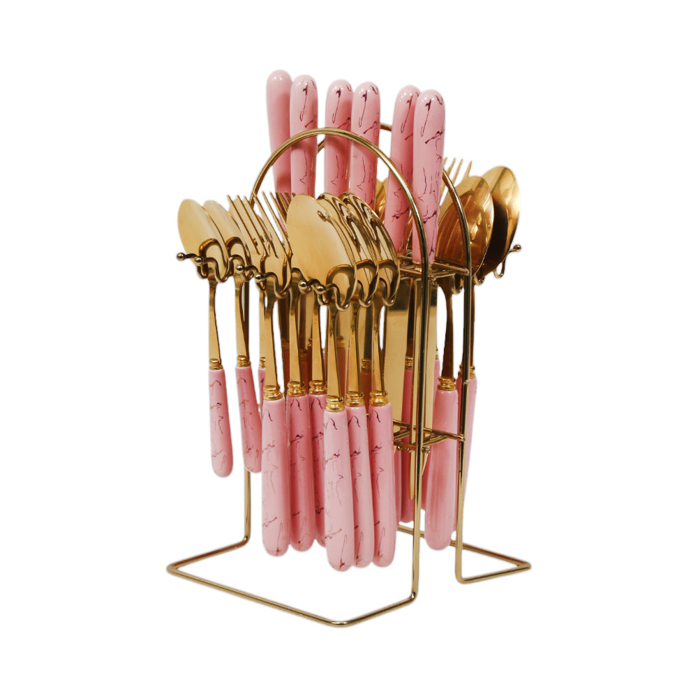 CUTLERY SET 24PC CERAMIC PINK AE