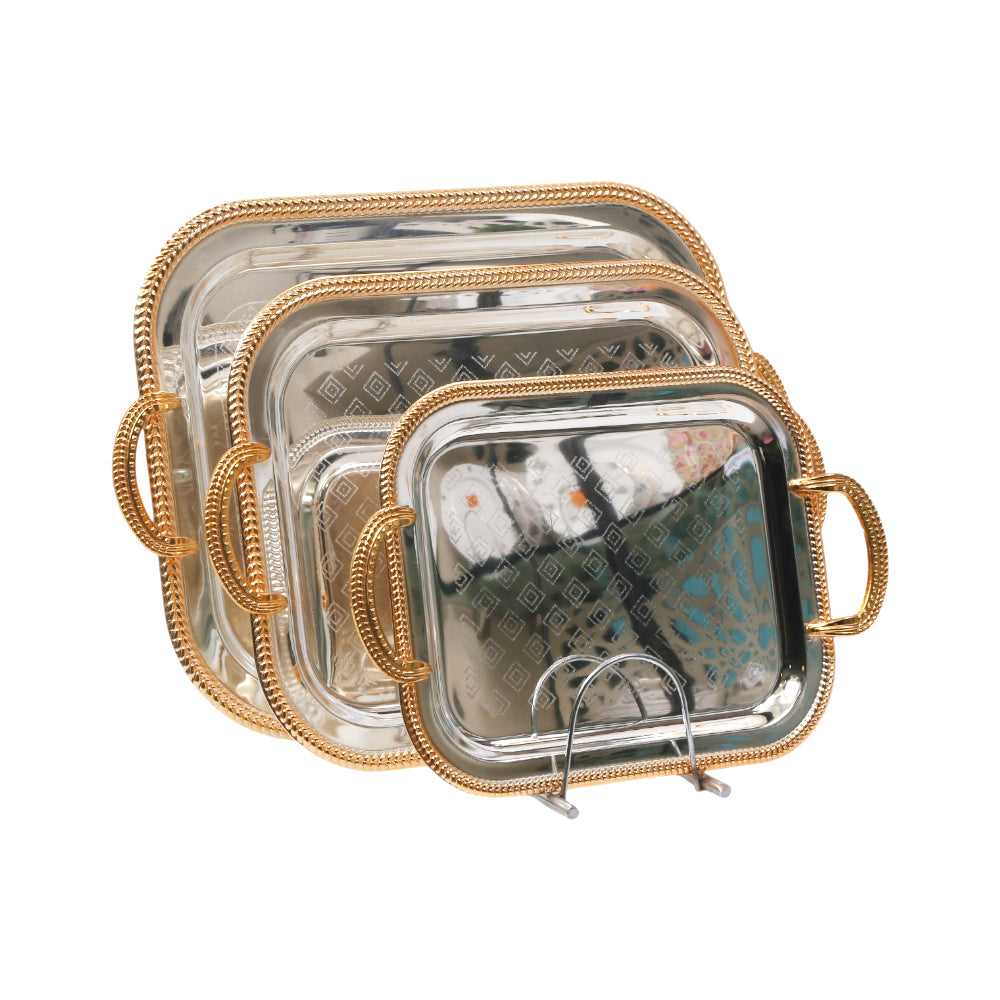 TRAY SET 3PC STEEL GOLDEN/SILVER 2-4 MKT