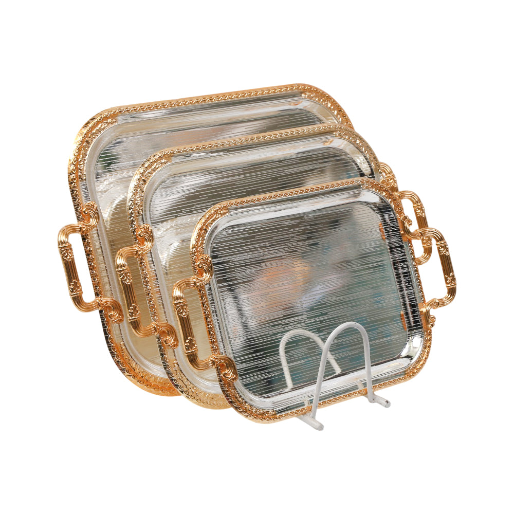 TRAY SET 3PC STEEL GOLDEN/SILVER 2-3 MKT