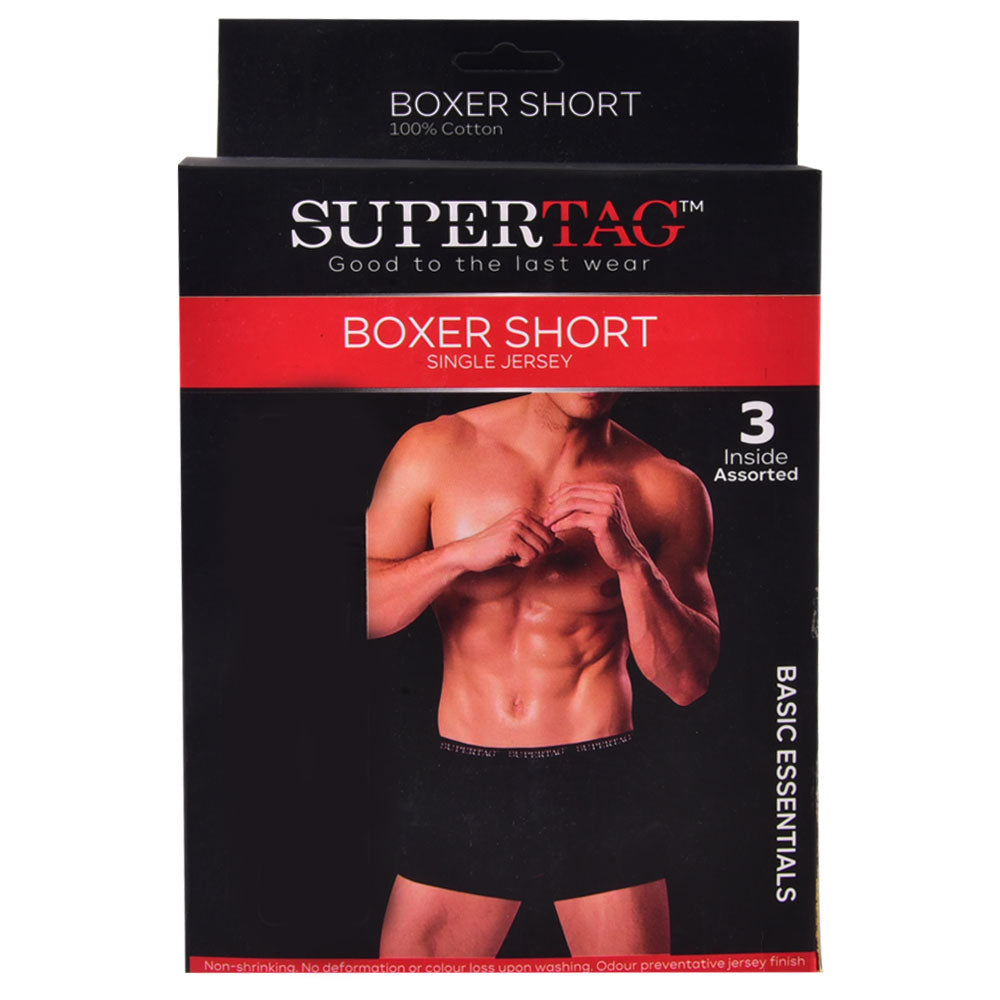 SUPER TAG SINGLE JERSEY BOXER ASSORTED LARGE 3P