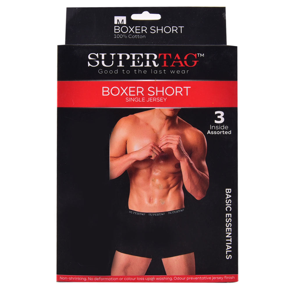 SUPER TAG SINGLE JERSEY BOXER ASSORTED MED 3P