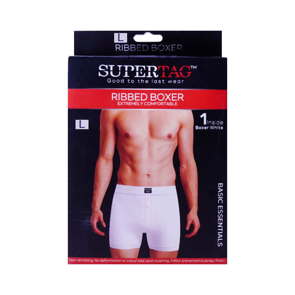 SUPER TAG BOXER RIBBED WAISTBAND WHITE LARGE 1P-24