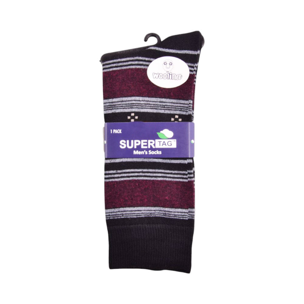 SUPER TAG SOCKS WOOLEN STRIPE PRPL/BLK 1P (04)