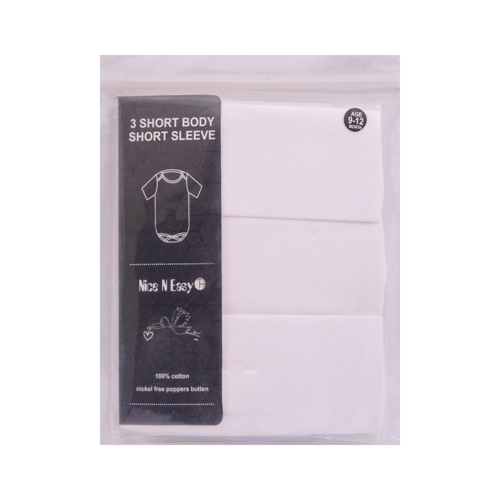 H/S BODY SUIT WHITE 3PC PACK N&E MZS-24 9-12M HC-014