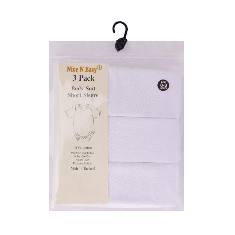 H/S BODY SUIT 3 PC PACK WHITE NICE & EASY MZS-24