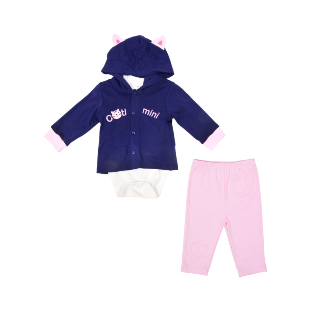 GIRLS L/S 3PC PAJAMA SUIT HOODED MZW-24 6-9M 239-040 THAI
