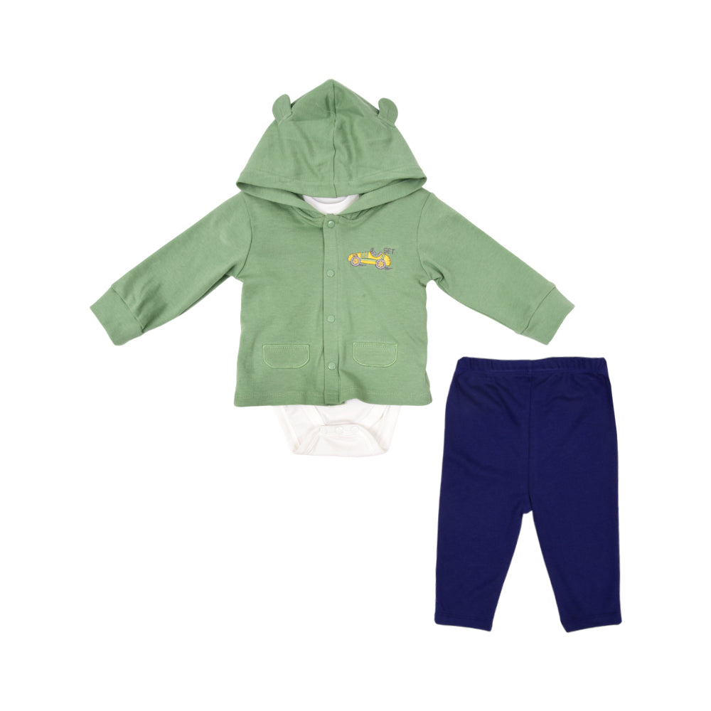 BOYS L/S 3PC PAJAMA SUIT HOODED MZW-24 6-9M 239-008 THAI
