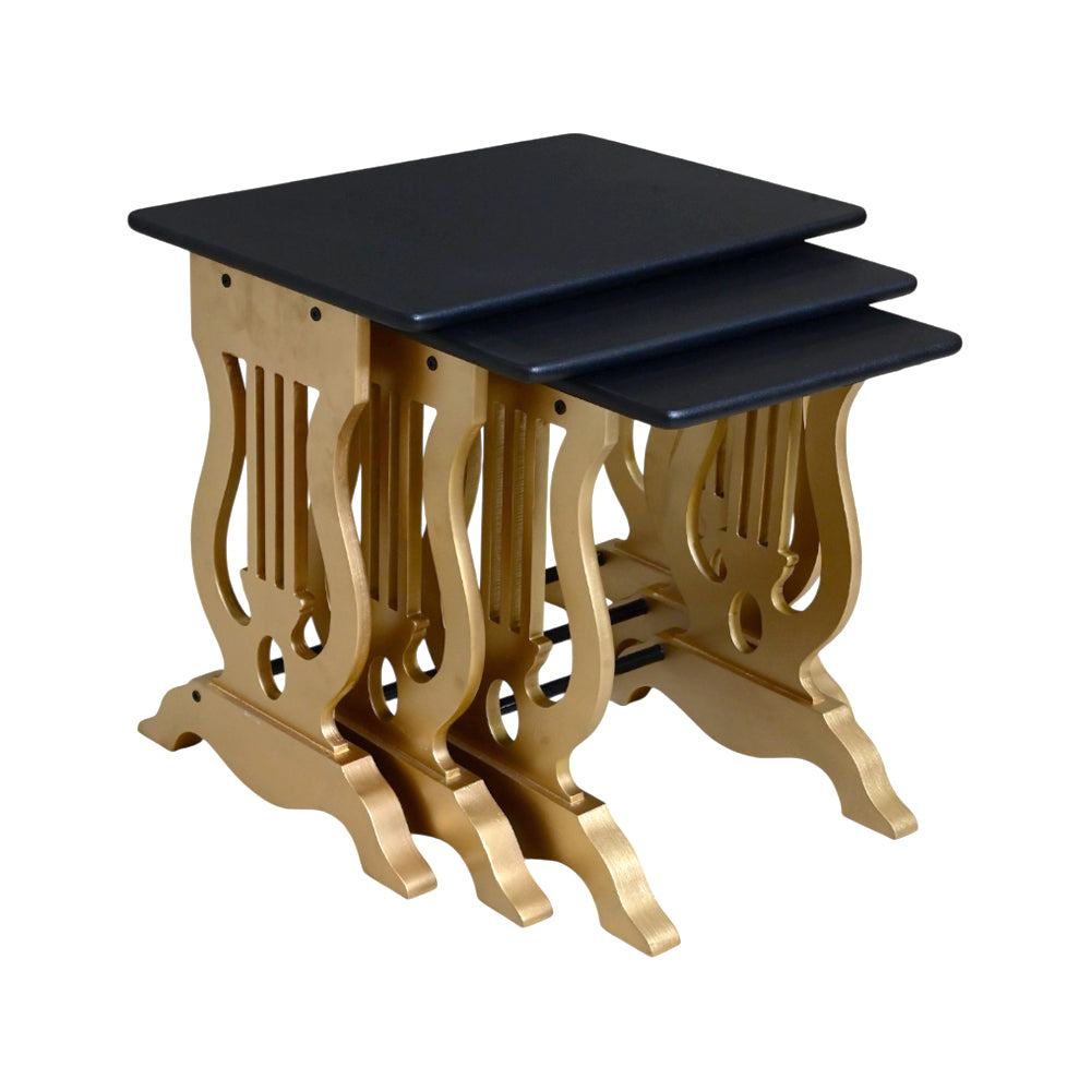 TABLE SET 3PC BLACK GOLDEN