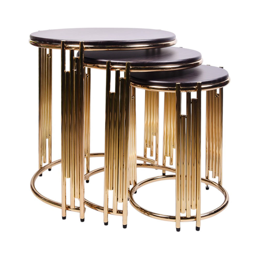 TABLE ROUND PANJA D/BROWN 3 PCS SET