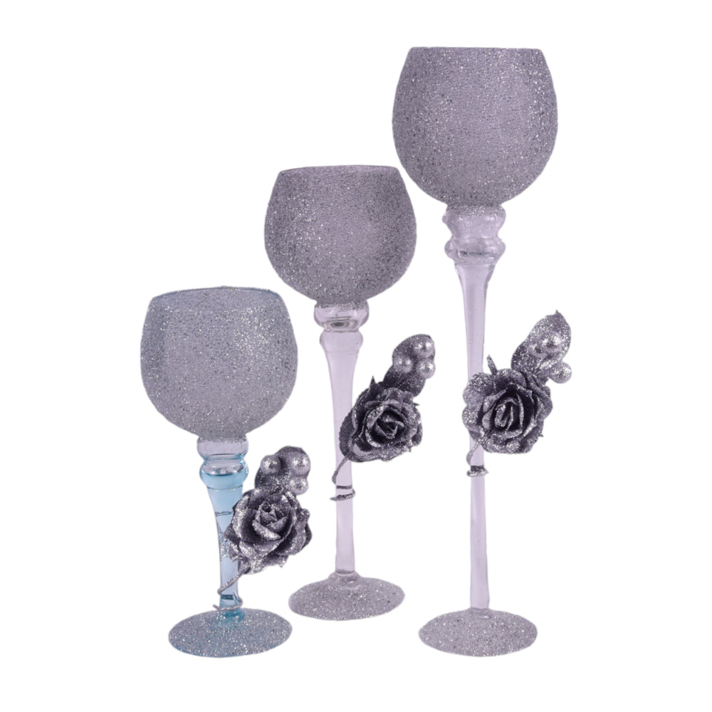 GLASS DECORATION 3PC SET IR C25-9SILVER