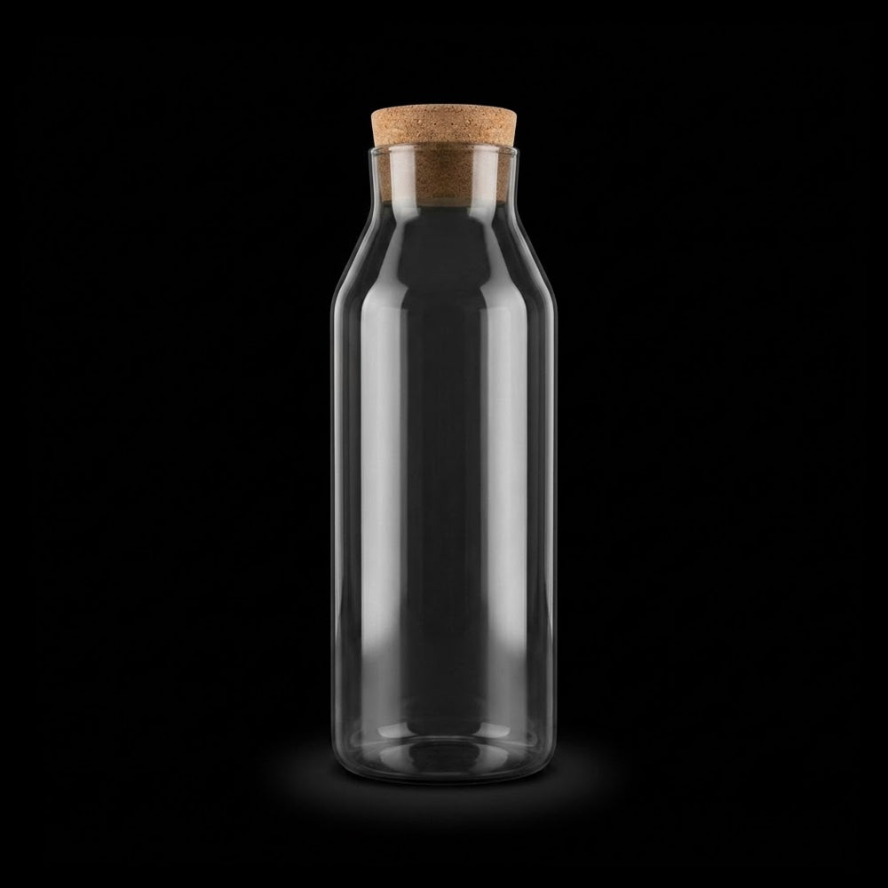 WATER BOTTLE GLASS CORK 1000 ML SMOKE 0989