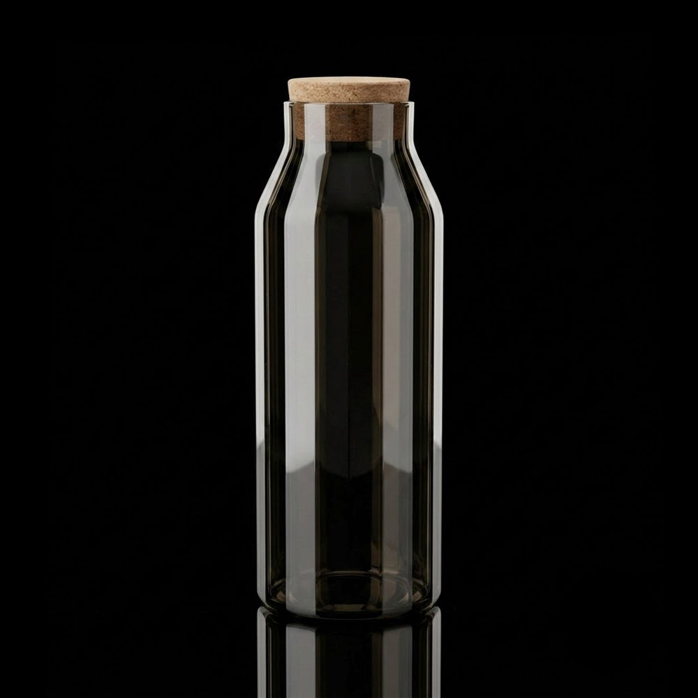 WATER BOTTLE GLASS CORK 1000 ML SMOKE LINING 0992