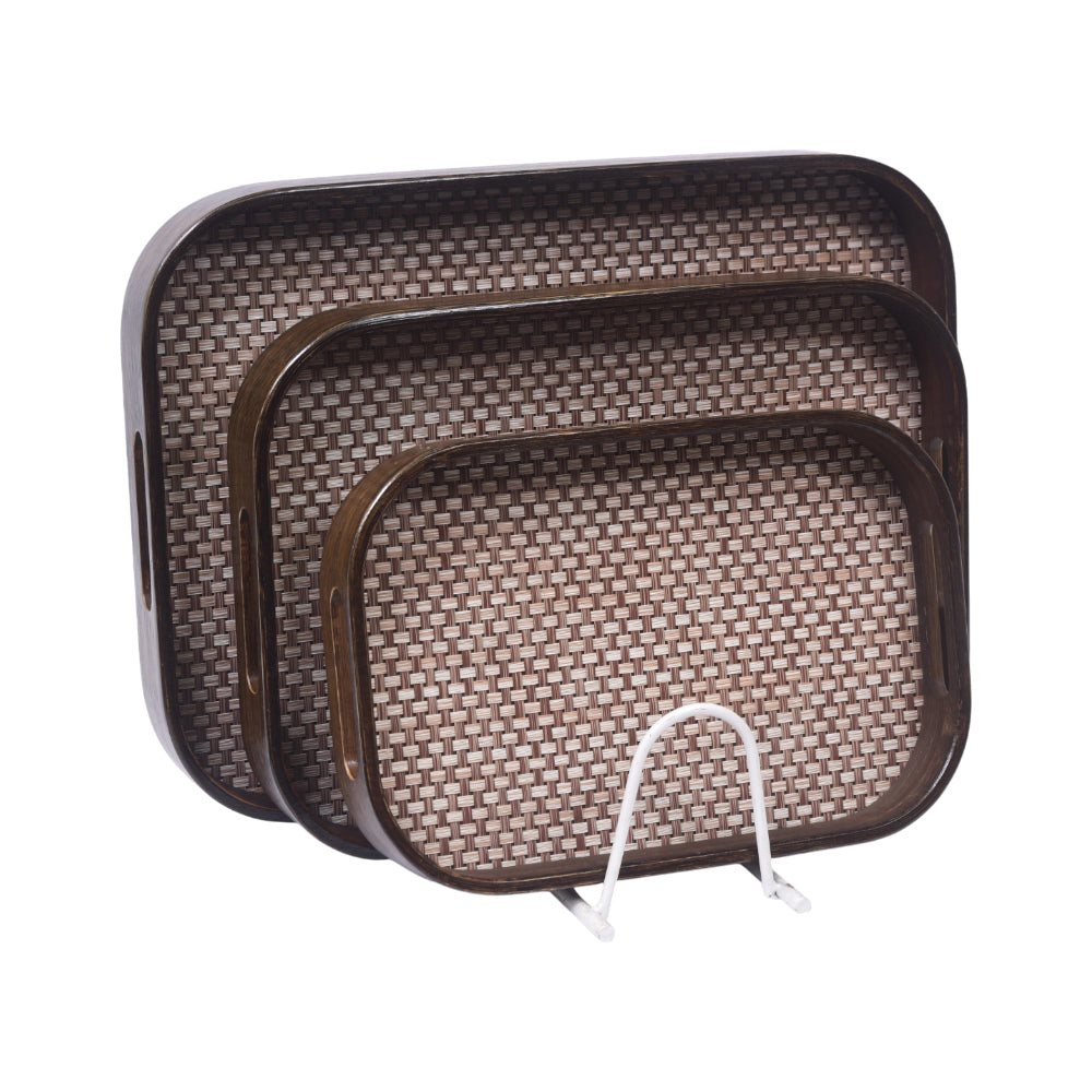 TRAY SET 3PC WOODEN JUTE STYLE 2-5/1032
