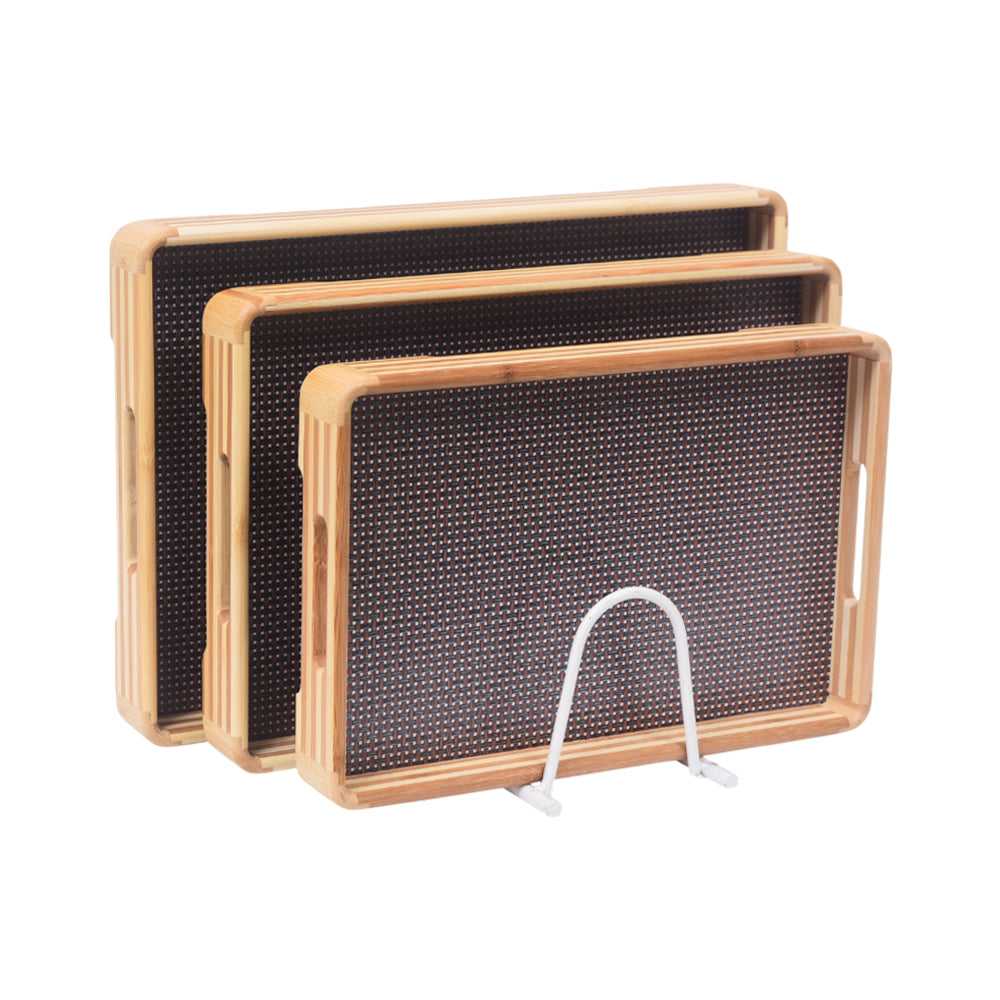 TRAY SET 3PC WOODEN AJRAK STYLE RECTANGULAR 13-2/1074