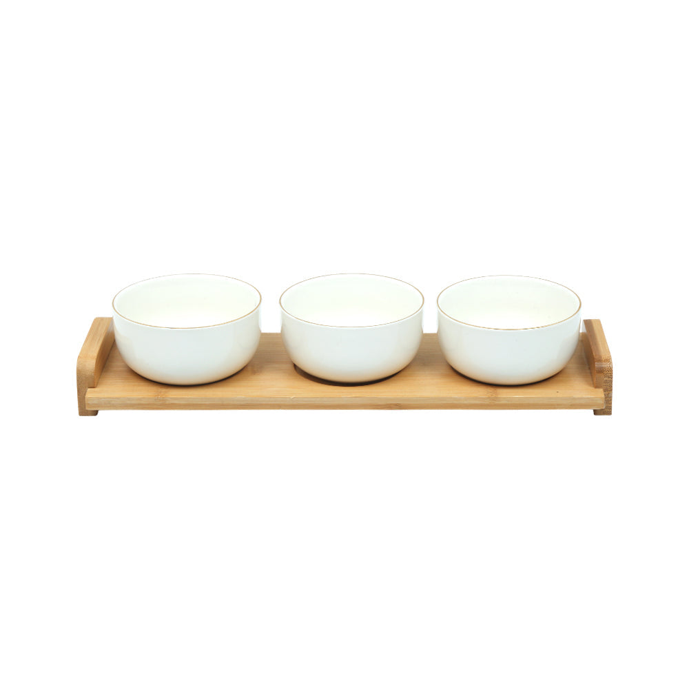 BOWL SAUCE SET 3PC WITH BAMBOO TRAY ONE MORE IR S2108-GL