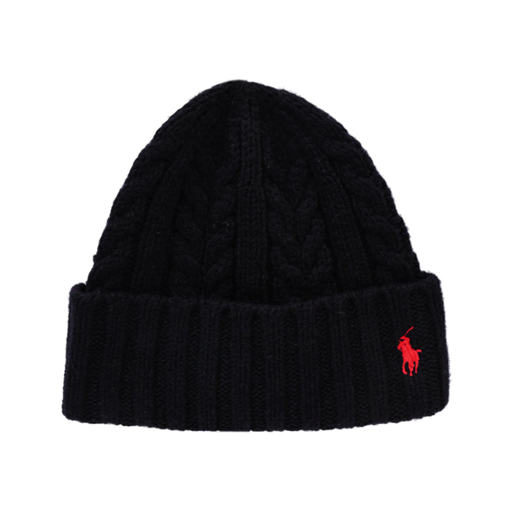 RL BEANIE CABLE KNIT PP0370 BLK (IRW)