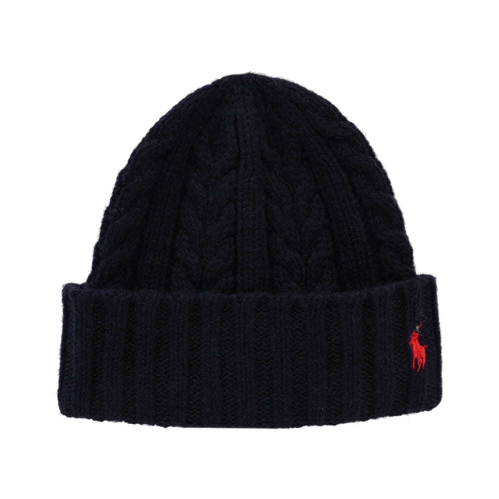 RL BEANIE CABLE KNIT PP0370 NVY (IRW)